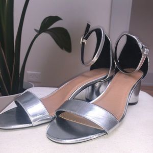 Size 10 silver chunky heel sandals